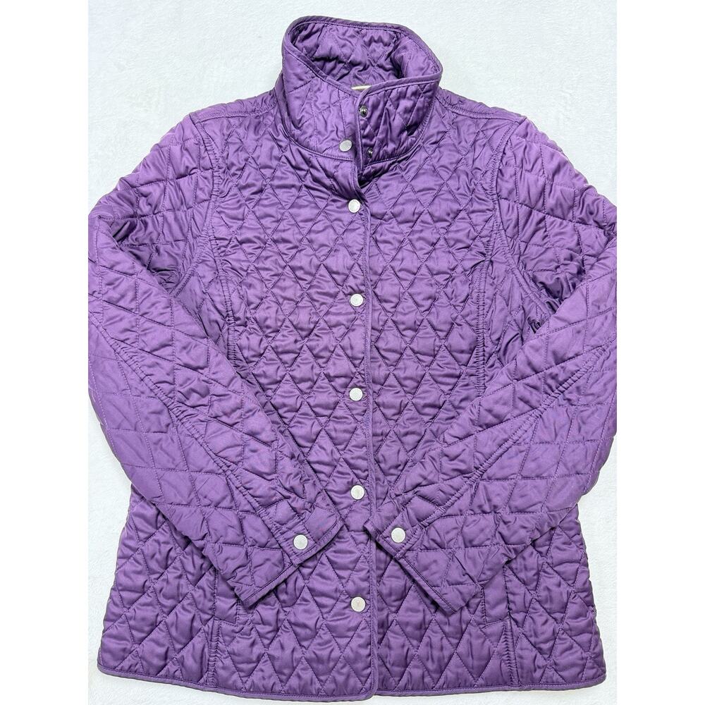 L.L. Bean Quilted Jacket Amethyst Sz Sm Plaid Lining Equestrian Barn Coat